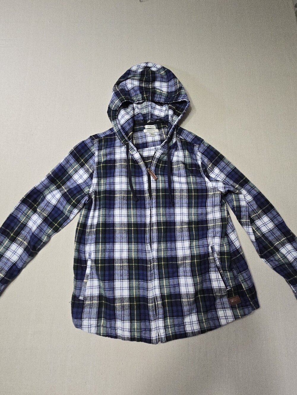 LL Bean ClssicPlaid Hooded Zip Shirt Jacket - Blue/White/Green/Black